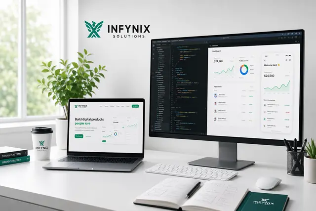 Infynix marketing dashboards and campaign reporting on a desk setup
